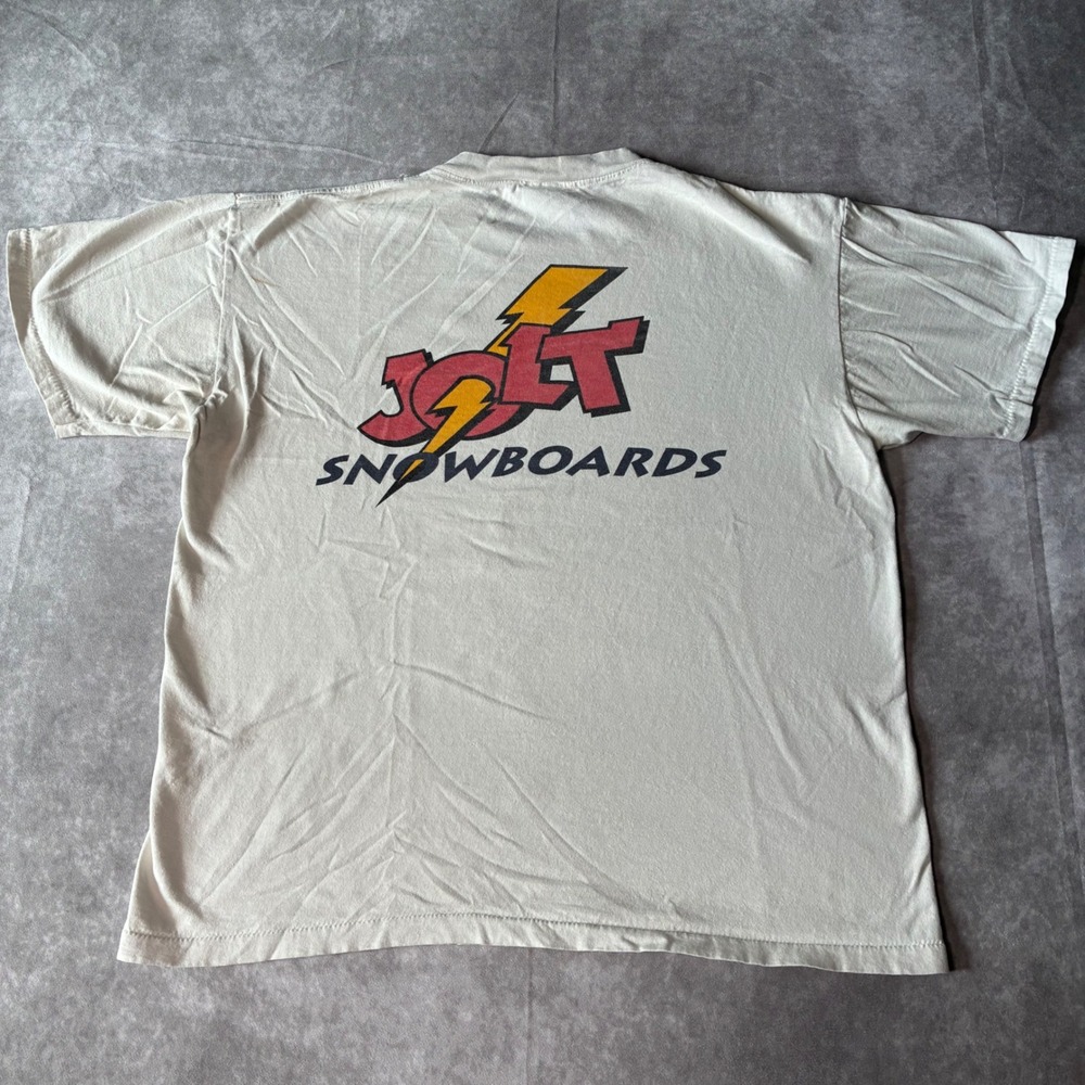 Vintage 90s Jolt Snowboards T Shirt Mens L Oneita Single Stitch White Graphic